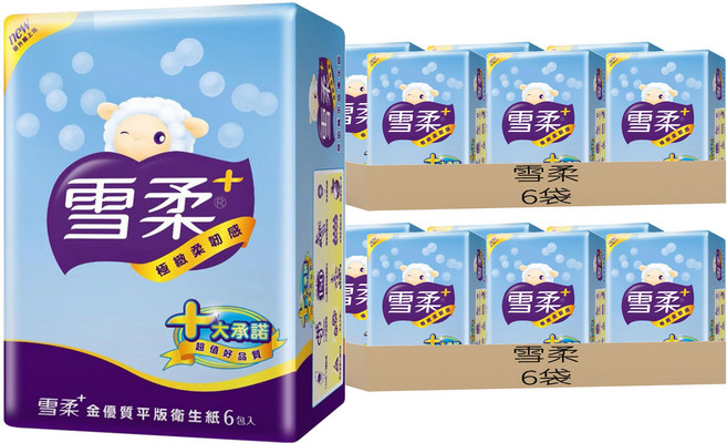 雪柔 金優質平版衛生紙, 6包, 12袋