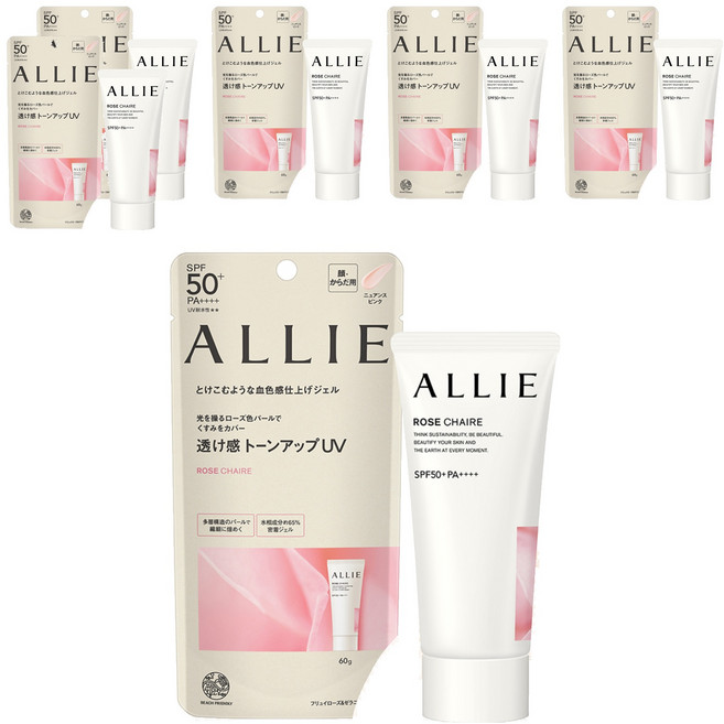 Kanebo 佳麗寶 ALLIE 台灣公司貨 持采亮化UV防曬水凝乳 SPF50+ PA++++ 薔肌玫香, 60g, 6個