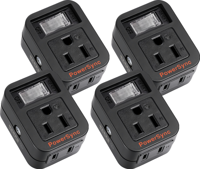 PowerSync 群加 2P+3P 1開2插防雷擊壁插 TC2M12S0, 黑色, 4個, 5.8cm