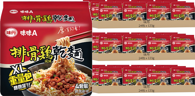 味丹 味味A 排骨鷄風味乾麵 XL重量包 123g, 72包