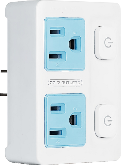 RONEVER 節電2開2插分接器 3孔 ZPR-056, 白色 + 藍色, 1個, 86mm