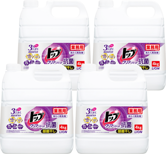 LION 獅王 Top 抗菌消臭洗衣, 4kg, 1入, 4桶