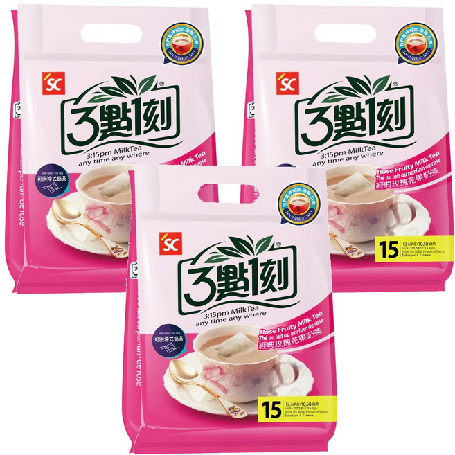 3點1刻 經典玫瑰花果奶茶, 20g, 15包, 3袋