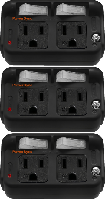 PowerSync 群加 3P 2開2插防雷擊節能壁插 TC2S0N, 黑色, 3個, 8.4cm