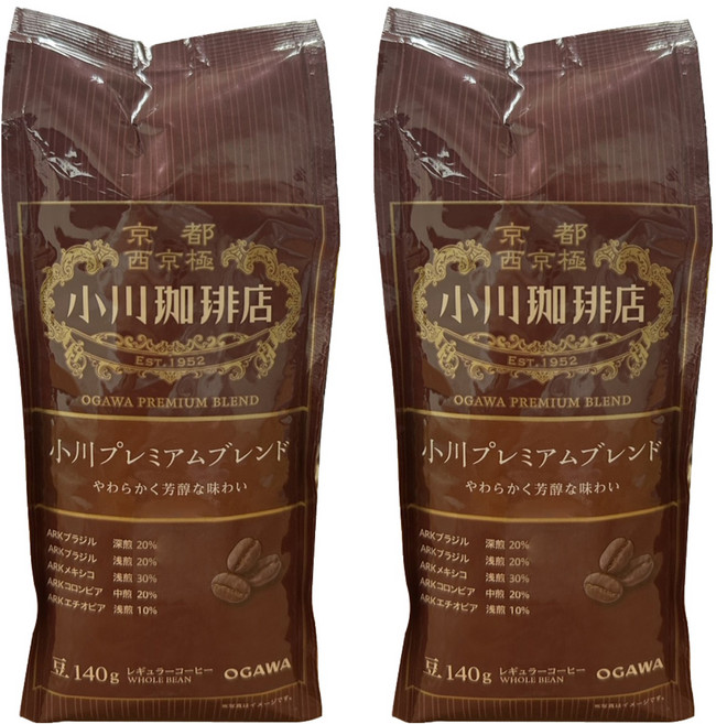 OGAWA 小川珈琲 淺焙芳醇咖啡豆, 2個, 140g, 全豆咖啡（未研磨）
