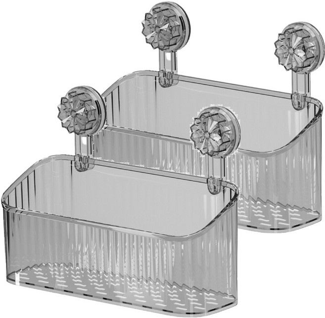 FANCY LIFE 吸盤式收納置物架 大, 透明灰, 2個