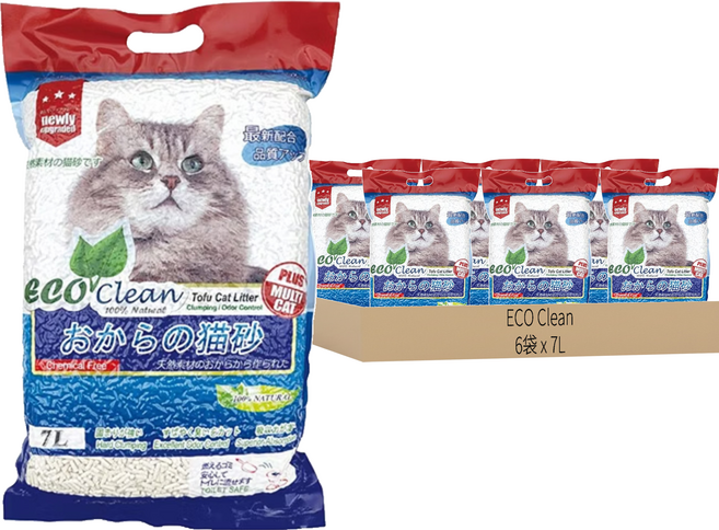 ECO Clean 豆腐貓砂 2.8kg, 6袋, 7L, 原味