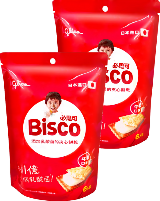 glico 格力高 Bisco 必思可 乳酸菌夾心餅乾 牛奶口味, 125.4g, 2袋