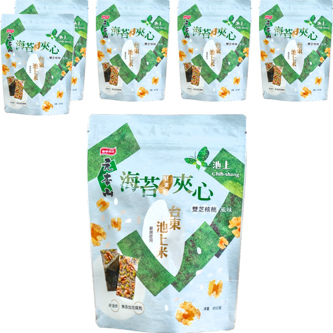 池上鄉農會 元本山海苔堅果米夾心雙芝核桃風味, 45g, 6包