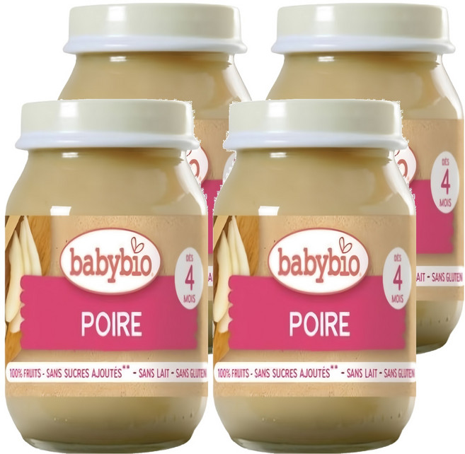 babybio 生機洋梨鮮果泥 4個月以上適用, 4罐, 130g, 洋梨
