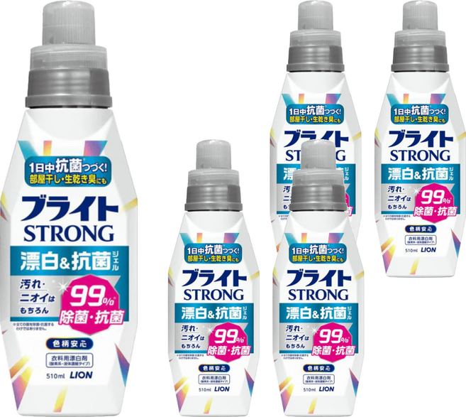 LION 獅王 STRONG 強效去污漂白劑 510ml 漂白除菌 適用於彩色衣物, 5罐