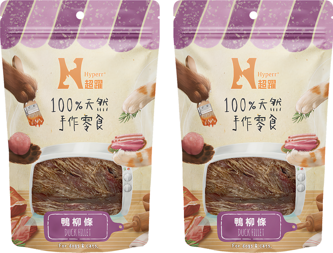 Hyperr 超躍 手作寵物零食/貓狗零食/原肉零食, 鴨柳肉條, 40g, 2包