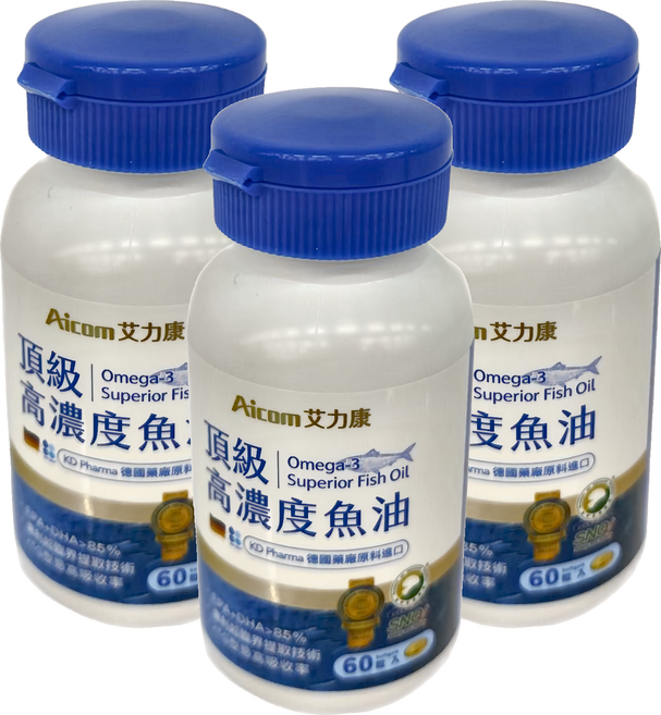 Aicom 艾力康 頂級高濃度魚油, 60顆, 800mg, 3瓶