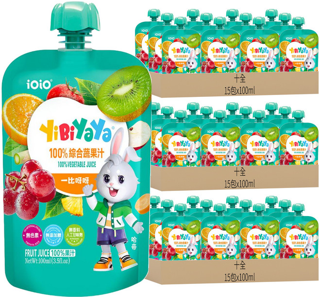 十全 iOiO 食在愛我 YiBiYaYa 100%綜合蔬果汁, 45包, 100ml