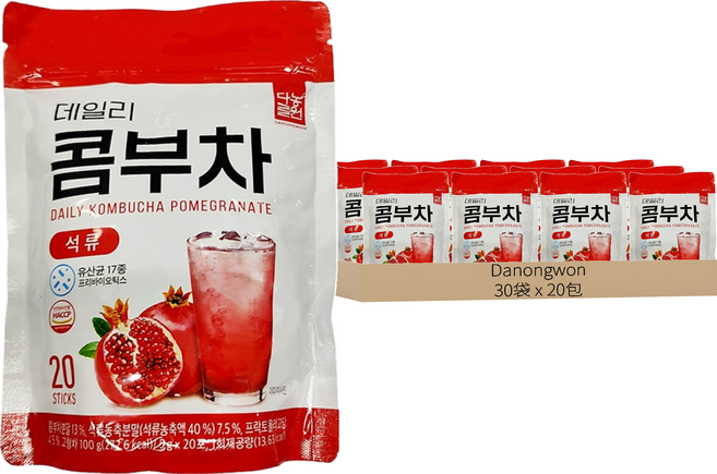 Danongwon 乳酸菌康普茶 紅石榴, 5g, 20條, 30袋