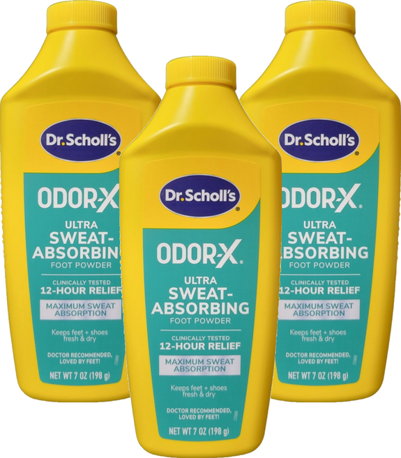 Dr. Scholl's 爽健 Odor-X 超乾爽足粉, 3個, 198g, 1個裝