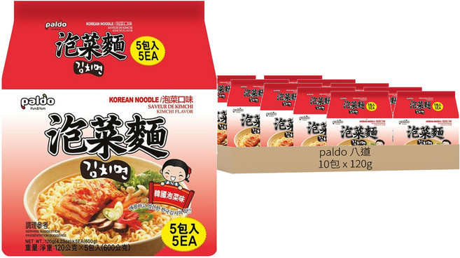 paldo 八道 泡菜高麗麵 120g, 10包