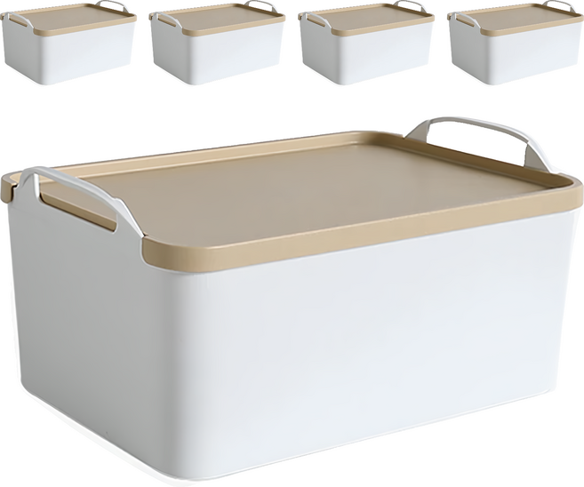 品屋 手提式收納箱 日式收納盒 置物箱 置物盒 可疊加附蓋 S0452, 黃色, 5個