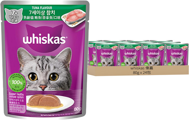 Whiskas 偉嘉 妙鮮包 熟齡貓, 鮪魚, 80g, 24包
