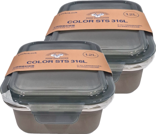 LocknLock 樂扣樂扣 316L不鏽鋼密封容器 GRY-CN-12 LST506GRY 炫彩 1.2L, 容器 + 蓋子, 2組