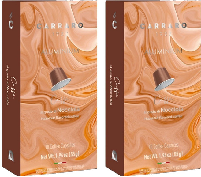 CARRARO 榛果風味 HAZELNUT FLAVORED COFFEE 咖啡膠囊 適用Nespresso Original 膠囊咖啡機, 5.5g, 10個, 2盒