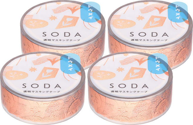 KING JIM HITOTOKI SODA 透明PET卷狀膠帶 碎片東出桂奈設計款 15mm, 粉金色 + 透明色, 4個