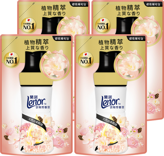Lenor 蘭諾 衣物芳香豆 雪松梔子花 補充包, 4包, 440ml