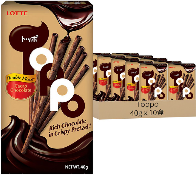 Toppo 夾心餅乾棒 濃厚巧克力口味, 40g, 10盒