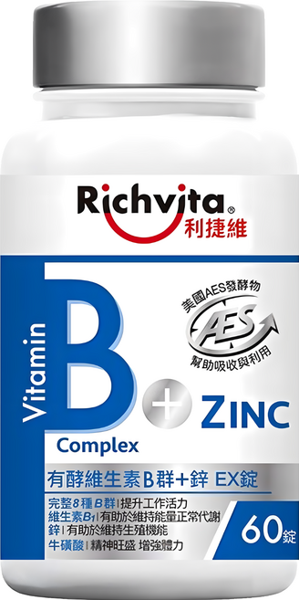 Richvita 利捷維 有酵維生素B群 + 鋅EX錠, 1個, 60顆