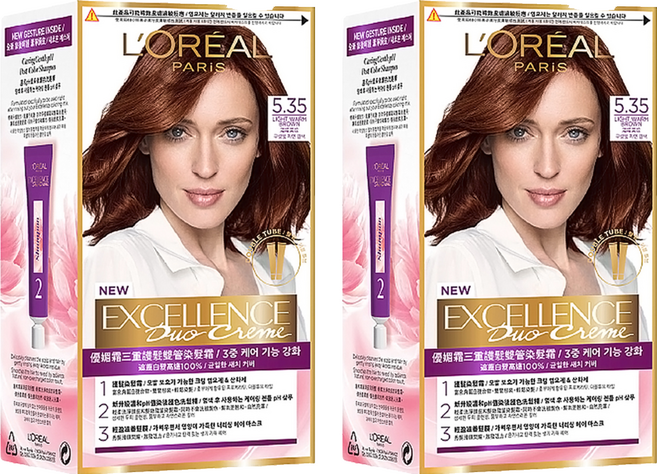 L'OREAL PARiS 巴黎萊雅 台灣公司貨 優媚霜三重護髮雙管染髮霜, 5.35 淺暖栗棕, 2組