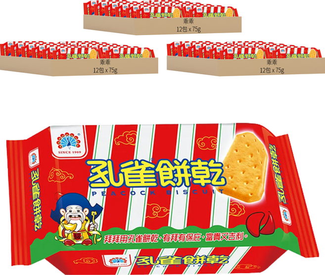 乖乖 孔雀餅乾, 75g, 36包