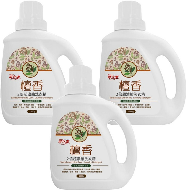 Klean J 可立潔 2倍超濃縮洗衣精 檀香, 1kg, 3個