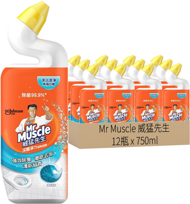 Mr Muscle 威猛先生 深層淨力潔廁凝膠 清新海洋, 750ml, 12瓶