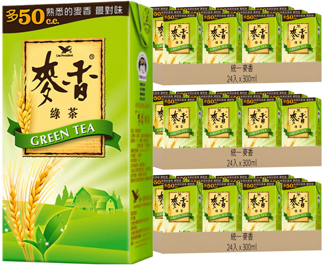 統一 麥香 綠茶, 300ml, 72入