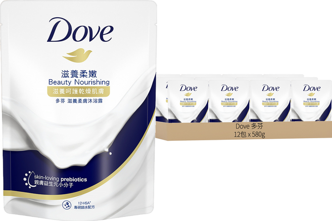Dove 多芬 滋養柔膚沐浴乳 滋養柔嫩 補充包, 580g, 12組
