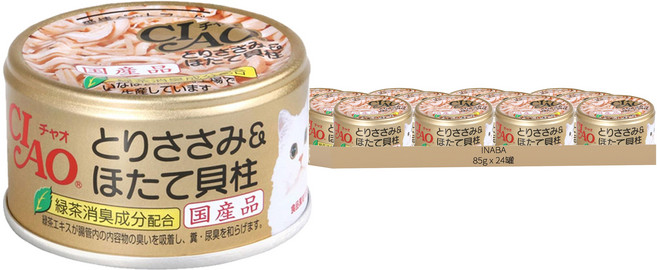 INABA CIAO 啾嚕 旨定罐 雞肉+干貝 85g, 24罐, 雞肉、干貝, 雞肉 + 干貝