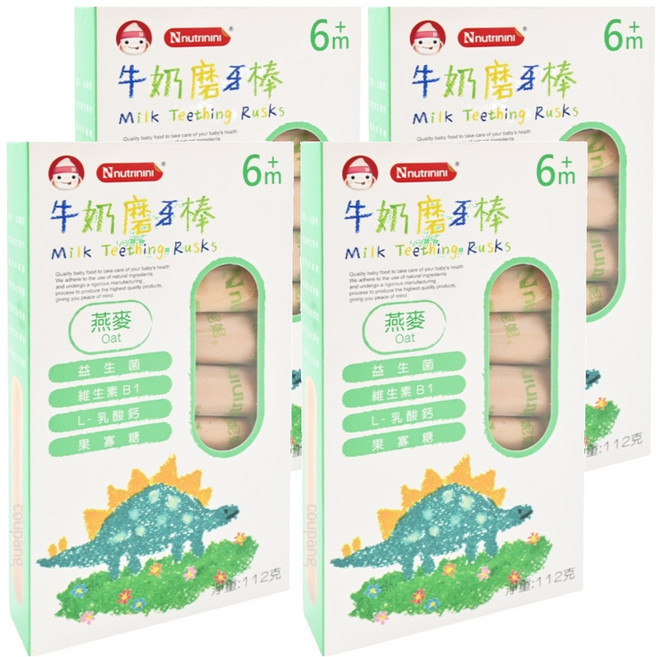 Nnutrinini 脆妮妮 牛奶磨牙棒 6個月以上, 燕麥, 112g, 4盒