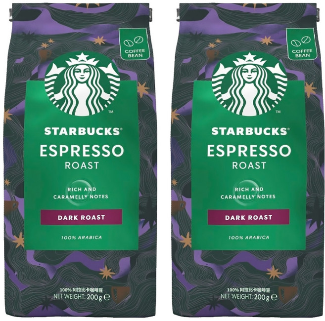 STARBUCKS 星巴克 濃縮烘焙咖啡豆, 100%阿拉比卡咖啡豆, 200g, 2包