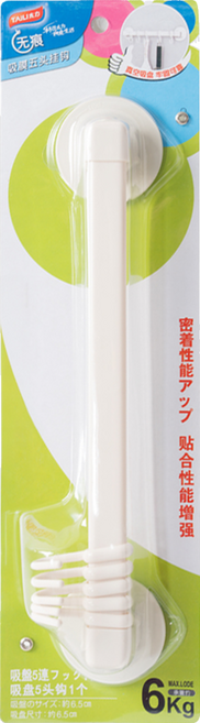 TAILI 太力 廚房浴室真空吸盤縮膜掛架 5勾, 1個, 白色