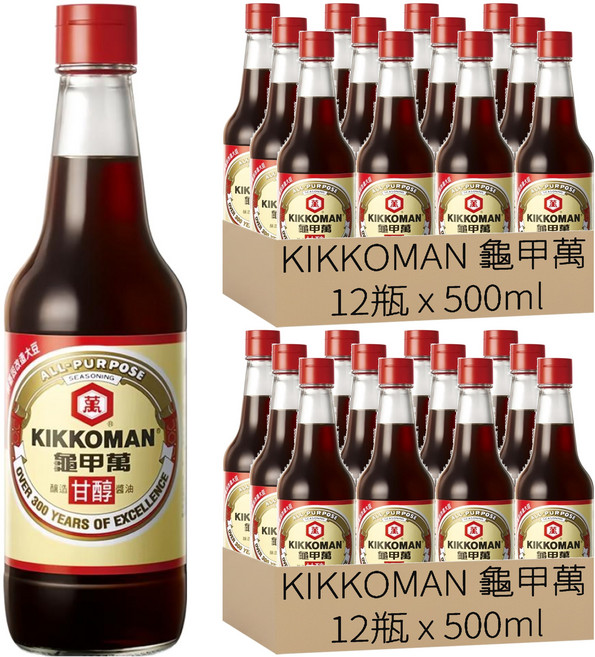 KIKKOMAN 龜甲萬 純釀造甘醇醬油, 500ml, 24瓶