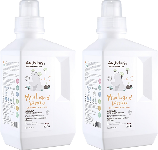 hokki 小怪獸 清除新冠/腸病毒洗衣精 溫和白茶, 2瓶, 1L