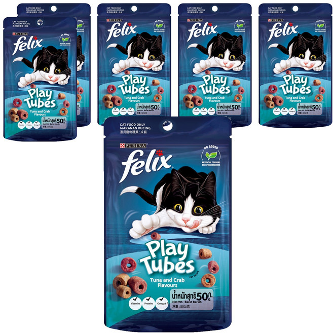 PURINA FELIX Play Tubes 香酥捲, 50g, 6包, 鮪魚 + 蟹