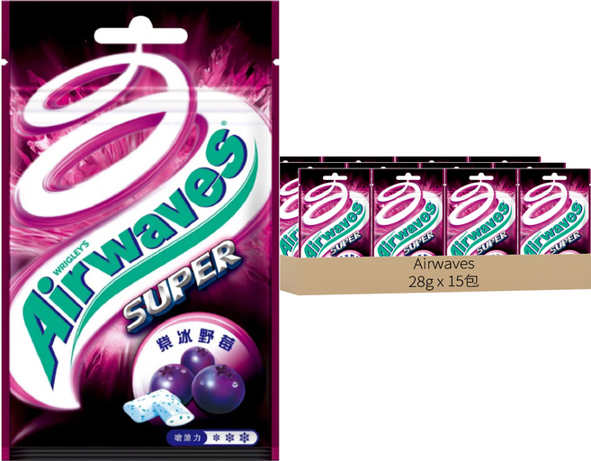Airwaves Super極酷嗆涼無糖口香糖 紫冰野莓, 28g, 15包