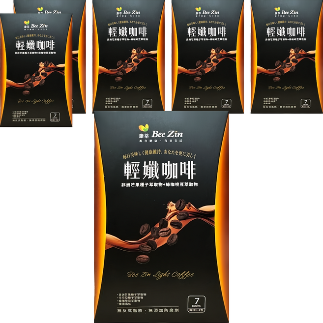 Bee Zin 康萃 美活非洲芒果咖啡 含非洲芒果種子萃取+綠咖啡豆萃取物, 12g, 7包, 6盒