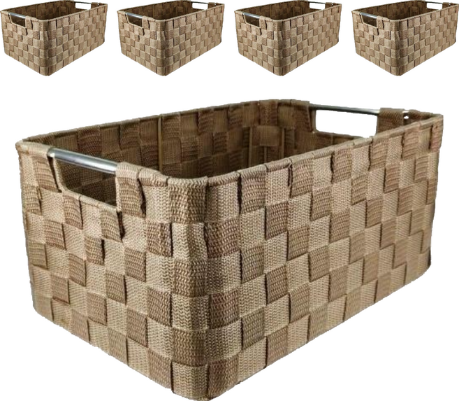 米禾 簡約質感收納籃, 卡其色, 5個
