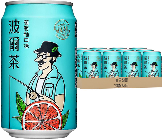 金車 波爾 波爾茶 葡萄柚口味, 320ml, 24罐