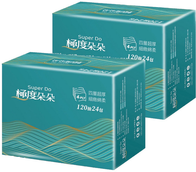 Super Do 極度朵朵 4層超厚柔抽取式花紋家用紙 120抽, 1入, 48包