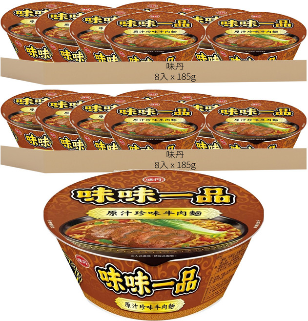 味丹 味味一品 原汁珍味牛肉麵 185g, 16入