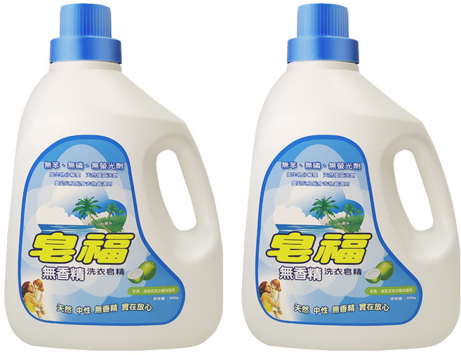 皂福 無香精洗衣皂精 中性親膚 泡沫少 好沖洗 高生物分解度95%, 3.3kg, 2桶