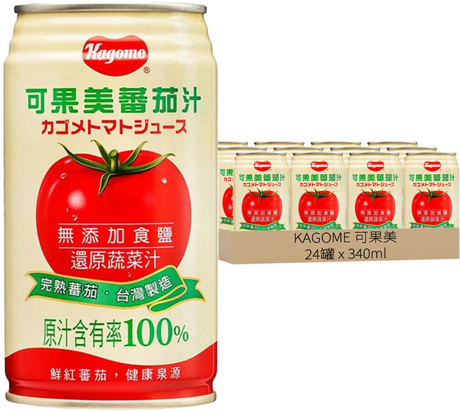 KAGOME 可果美 100%蕃茄汁 無添加食鹽, 340ml, 24罐